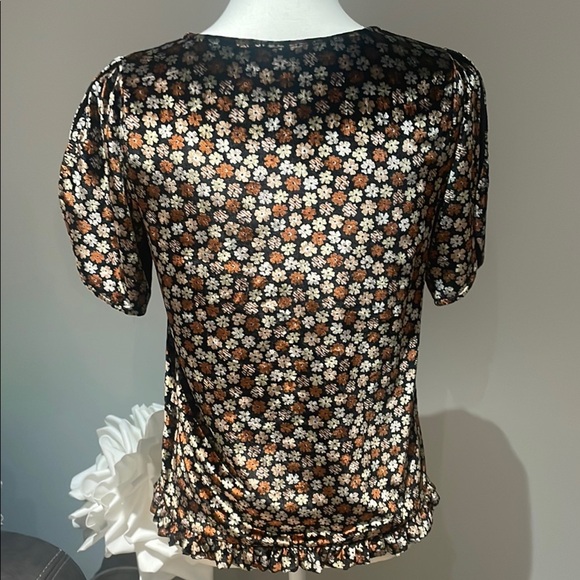 Madewell Velvet Floral Ruffle Short Sleeve Blouse - Picture 4 of 8